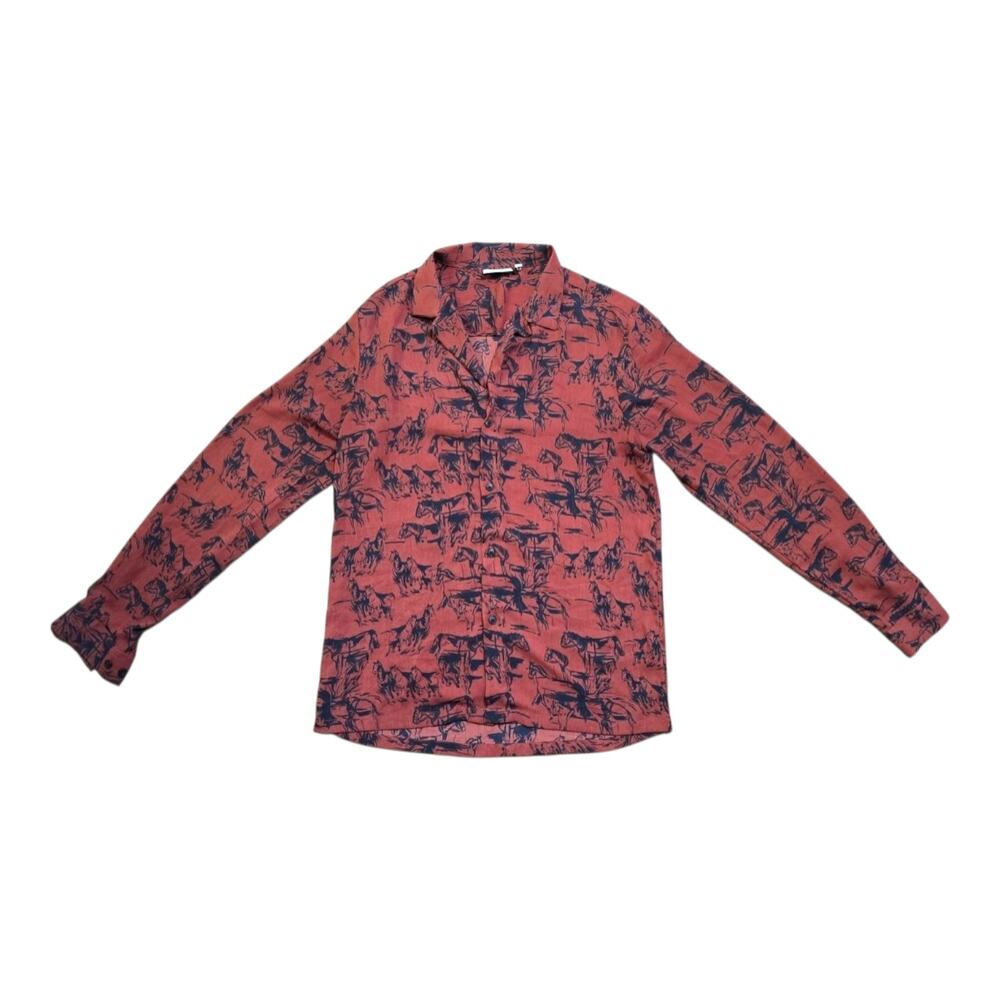 Rare Coastal Cowboy ASOS Horse Stampede Print Button Up Long Sleeve Shirt Size M